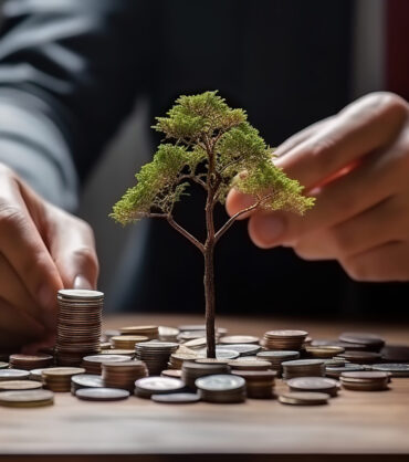Financial Growth: Photo of a Businessman Planting a Money Tree for Prosperity