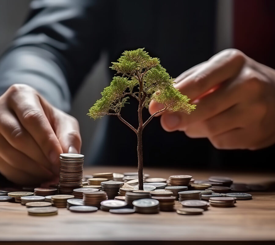 Financial Growth: Photo of a Businessman Planting a Money Tree for Prosperity
